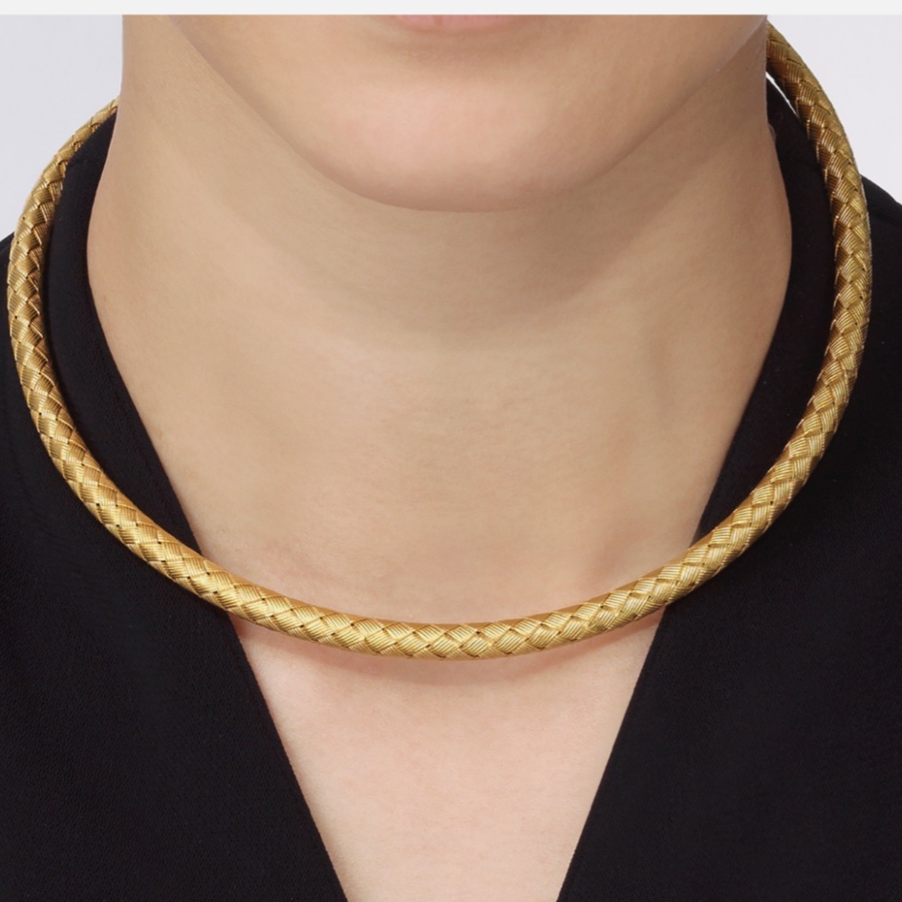 Italian 18k Solid Gold Weave Choker Necklace
